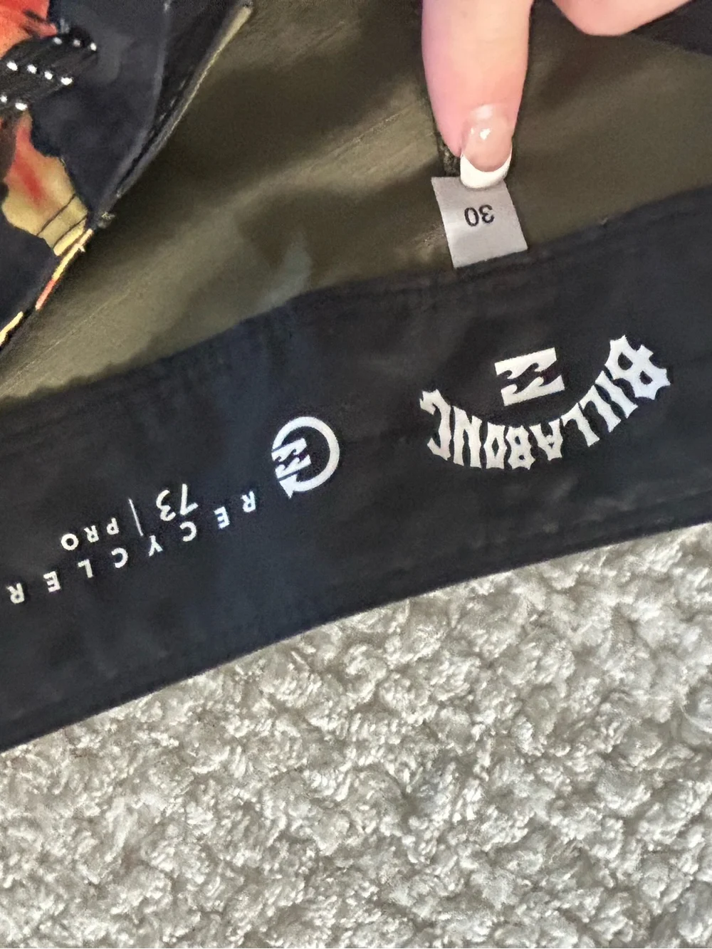 Billabong Olive Boardshorts with Black Floral Trim